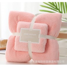 Набор полотенец подарочный из 2-х штук полиэстер 140*70см и 35*75см светло-розовый, z141-01