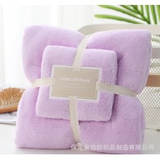 Набор полотенец подарочный из 2-х штук полиэстер 140*70см и 35*75см светло-фиолетовый, z141-07