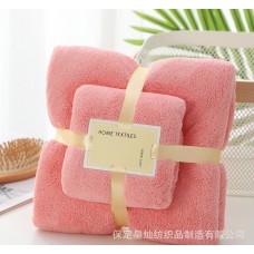 Набор полотенец подарочный из 2-х штук полиэстер 140*70см и 35*75см розовый, z141-09