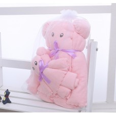 Набор полотенец подарочный Мишки из 2-х штук полиэстер 140*70см и 35*75см розовый, z141-19