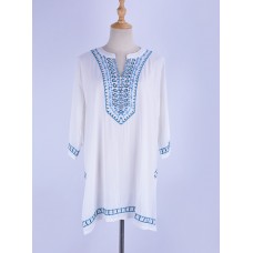 Пляжная блуза-туника белая с вышивкой Xanyee, zak36-ZS653